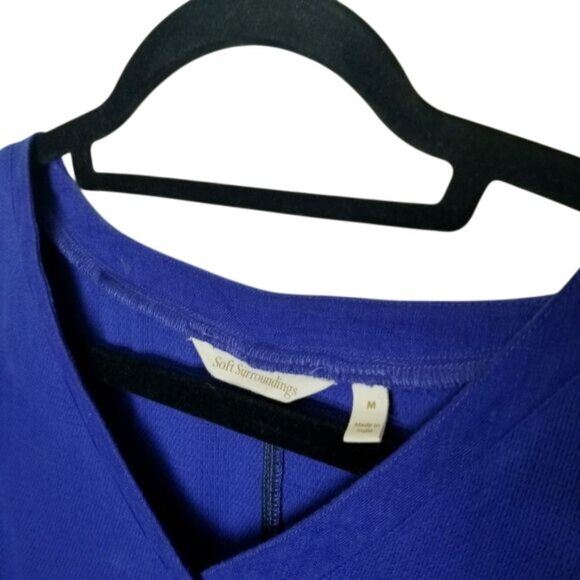 Soft Surroundings Womens Blue Tunic Embroidered Floral Hem 3/4 Sleeves Boho M - Picture 3 of 10